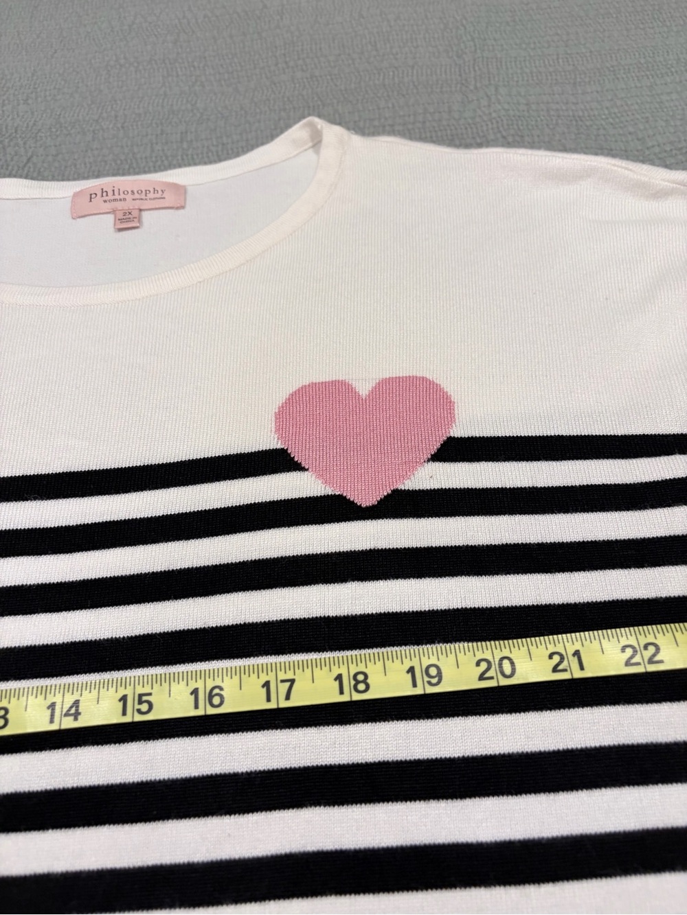 Philosophy Woman 2X Black White Striped Heart Sweater Top Plus Size - Picture 6 of 8